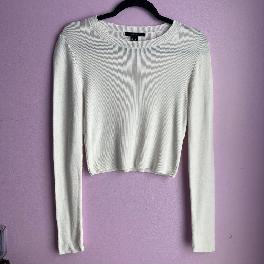 Cream Ribbed Long Sleeve Top